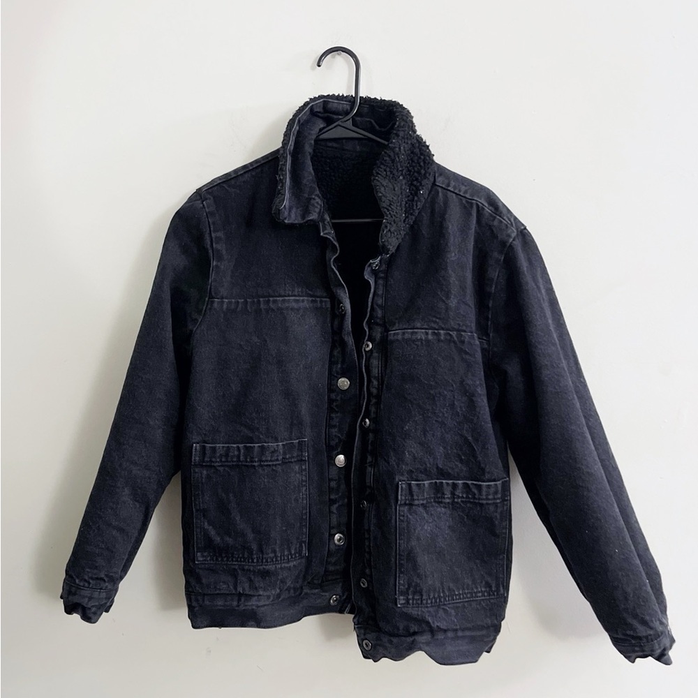 Vintage 90s Reversible Sherpa Denim Forever 21 Coat Jacket Grunge Casual Emo